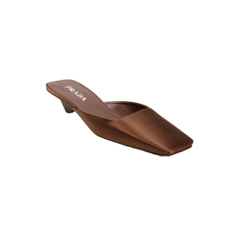 Prada Women's Satin Square Toe Slip-On Mule Sandals Brown Size 39